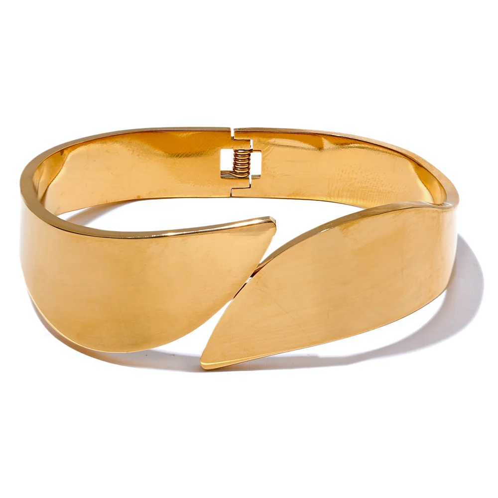 Glossy smooth wide contemporary bangle bracelet - product image