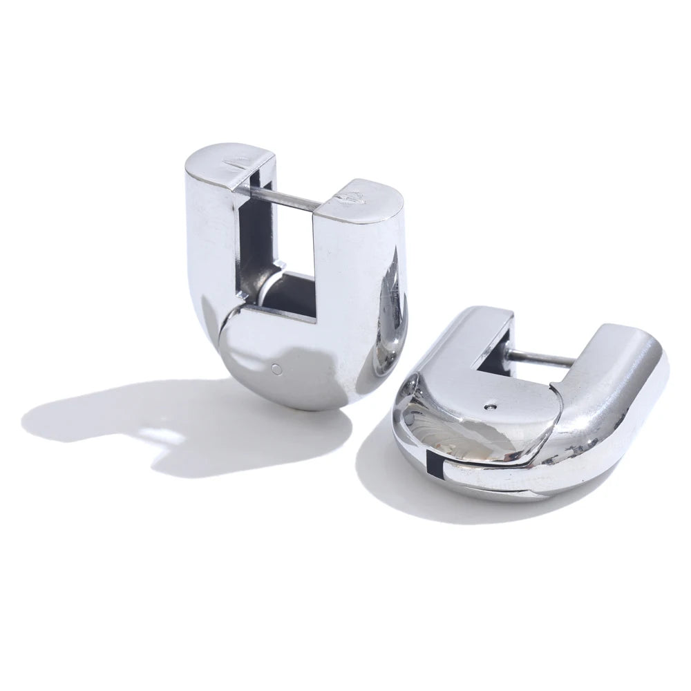 Glossy u-shape hollow hoop earrings - product image