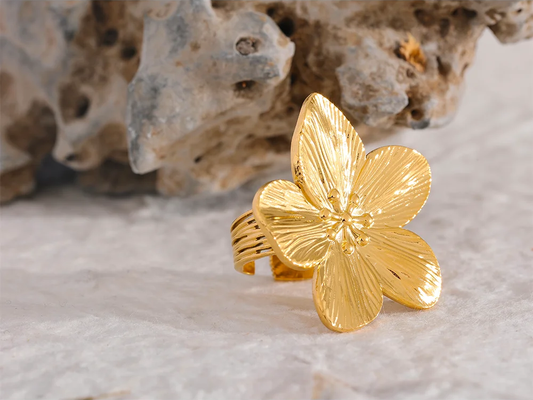 Gold color flower big open ring - product image
