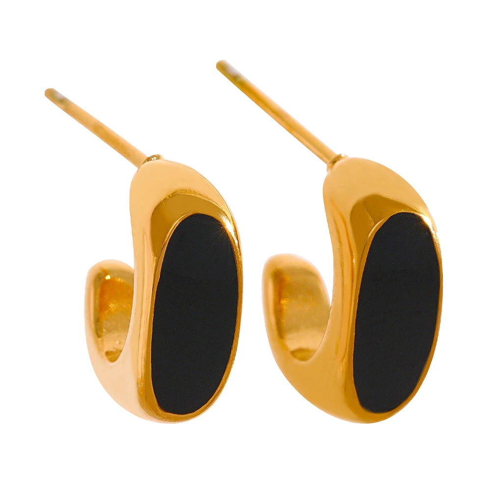 Golden enamel minimalist abstract stud earrings - product image