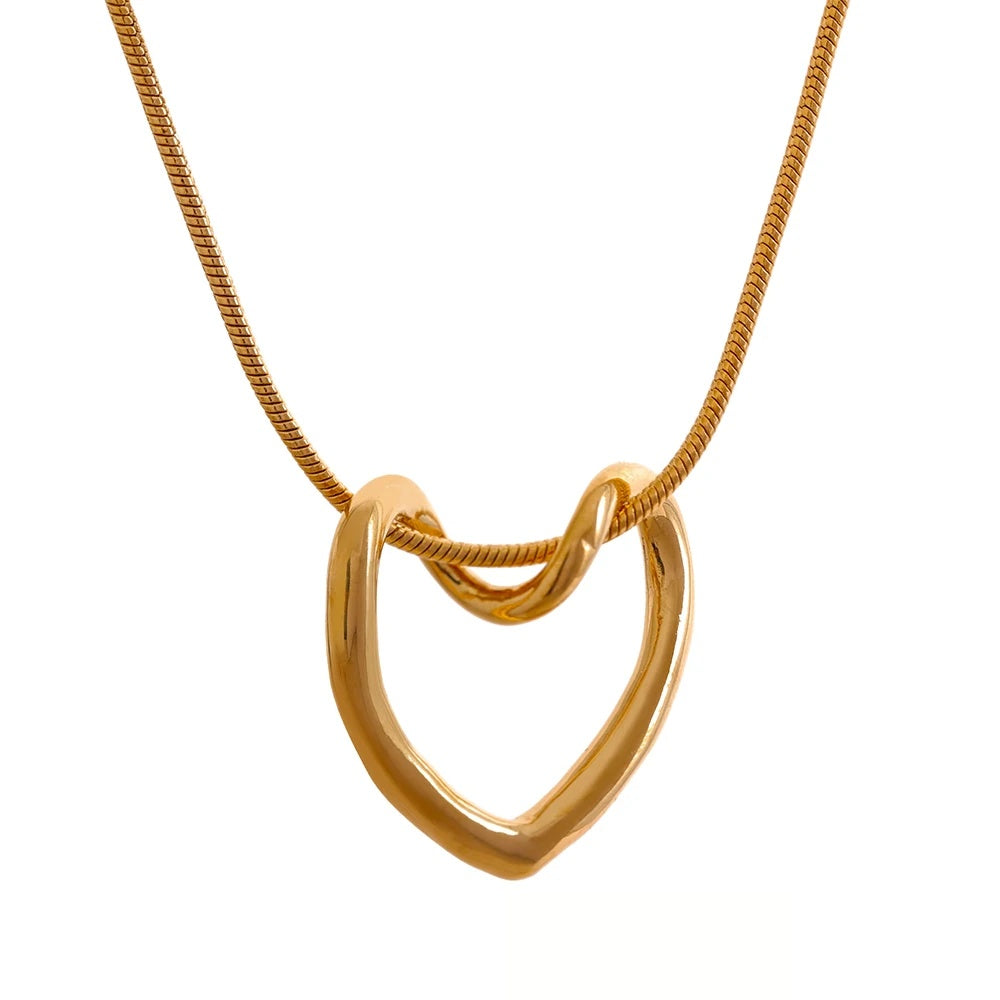 Golden stainless steel heart hollow pendant necklace - product image