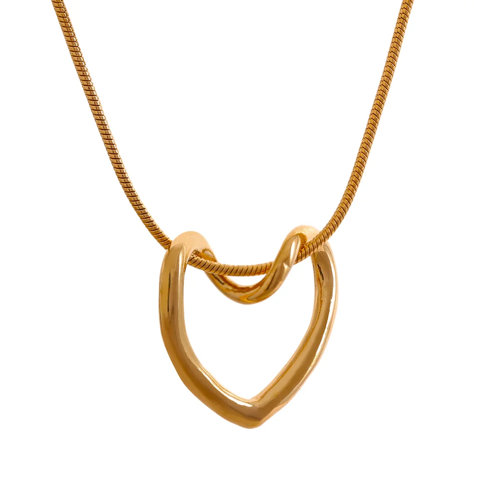 Golden stainless steel heart hollow pendant necklace - product image