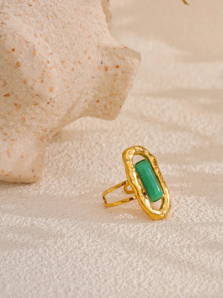 Green agate adjustable open cuff ring - product image