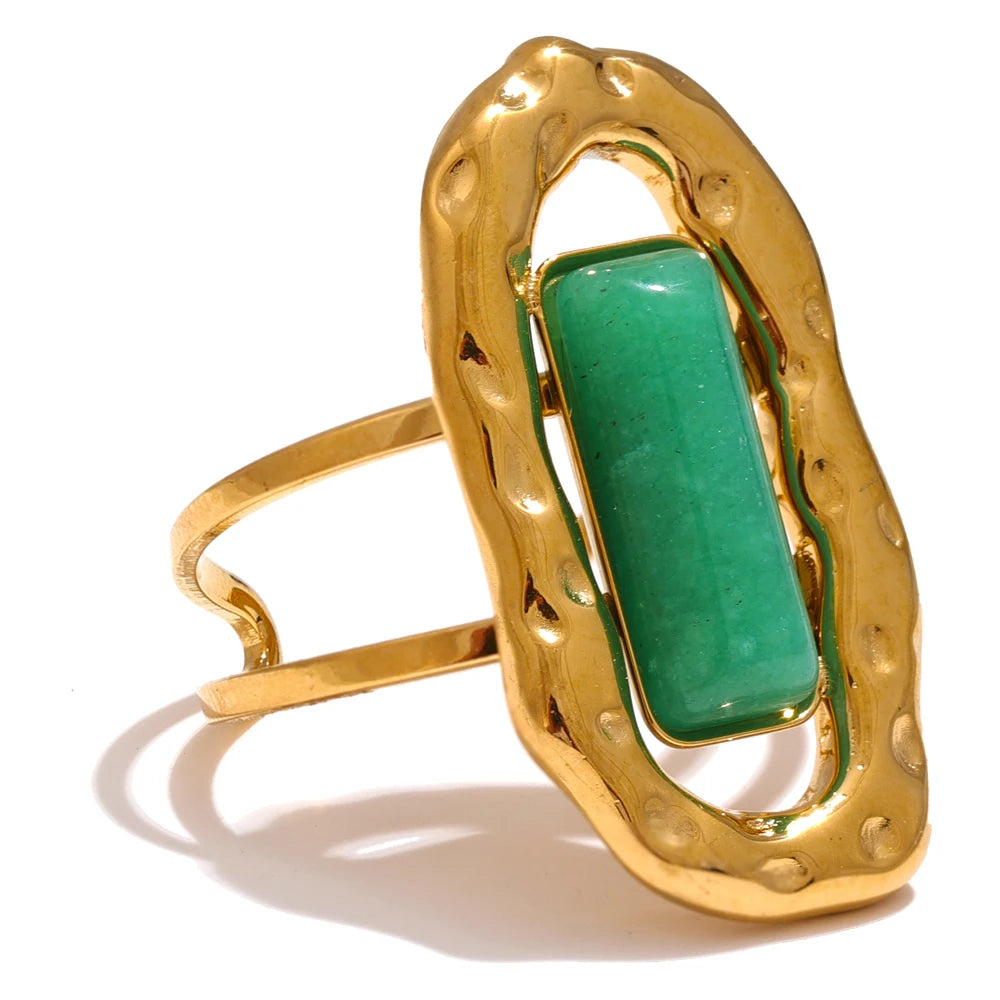 Green agate adjustable open cuff ring - product image