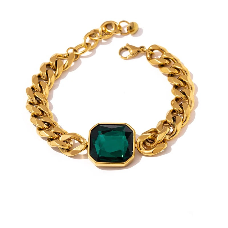 Green crystal thick chain hip hop women bracelet - product image