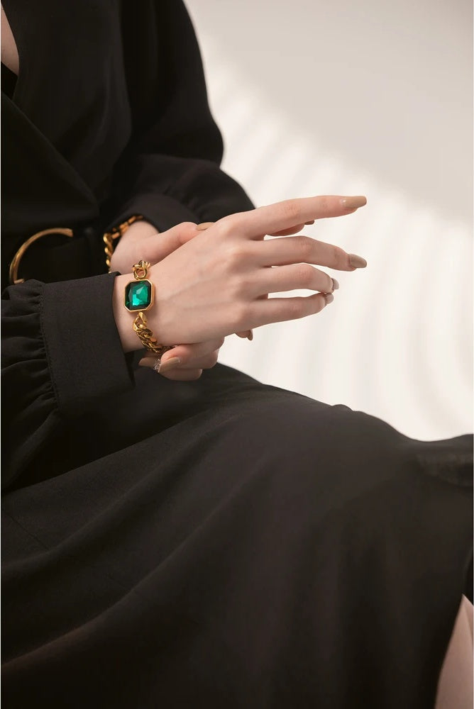 Green crystal thick chain hip hop women bracelet - product image