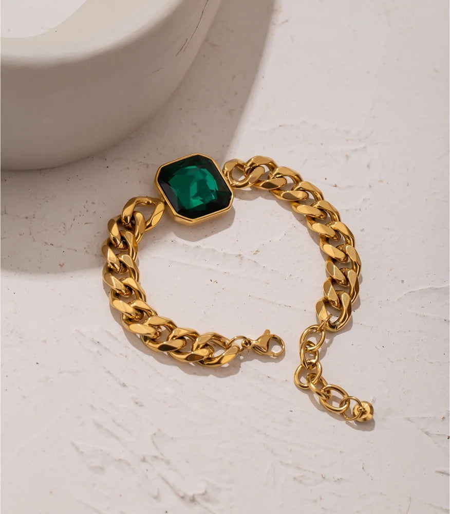 Green crystal thick chain hip hop women bracelet - product image
