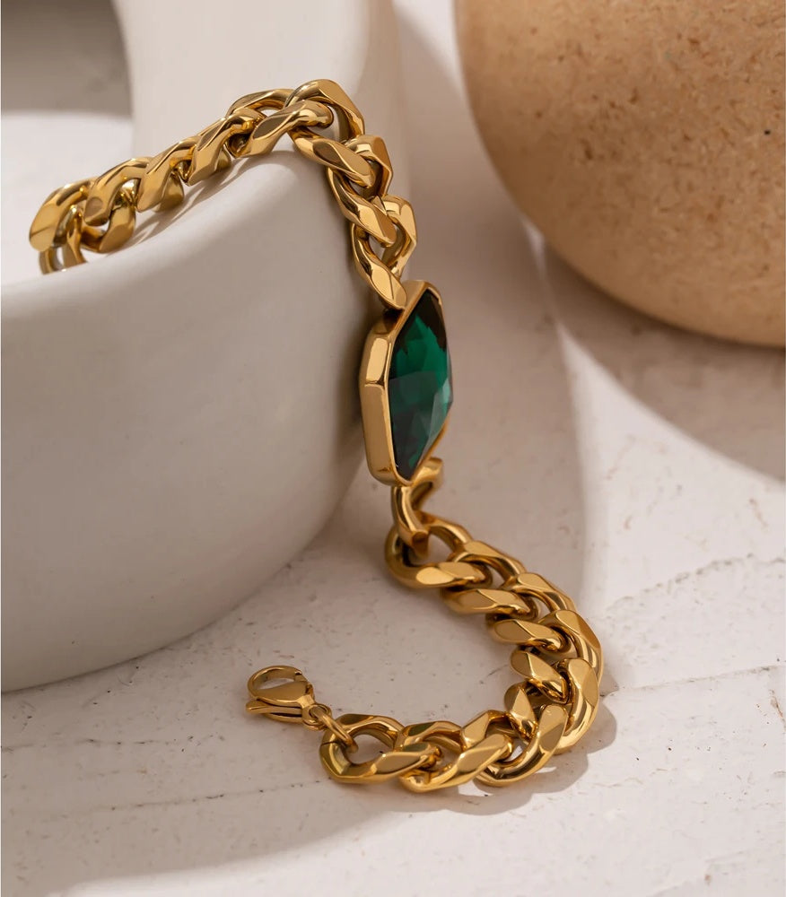 Green crystal thick chain hip hop women bracelet - product image