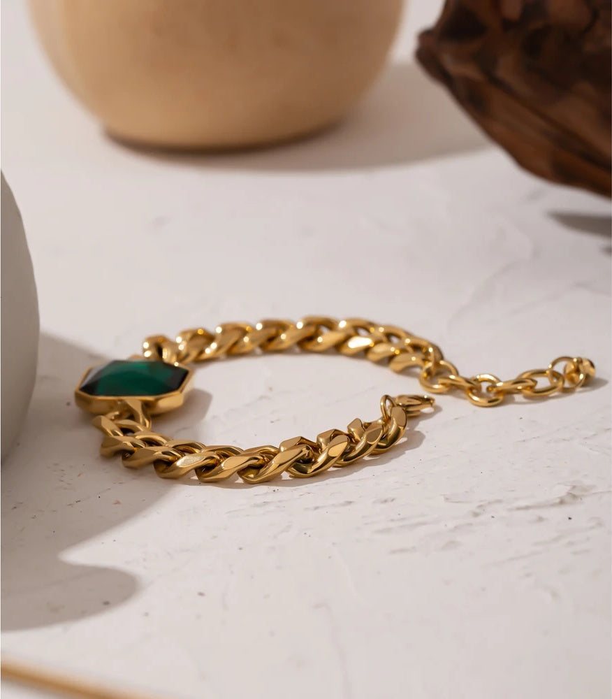 Green crystal thick chain hip hop women bracelet - product image