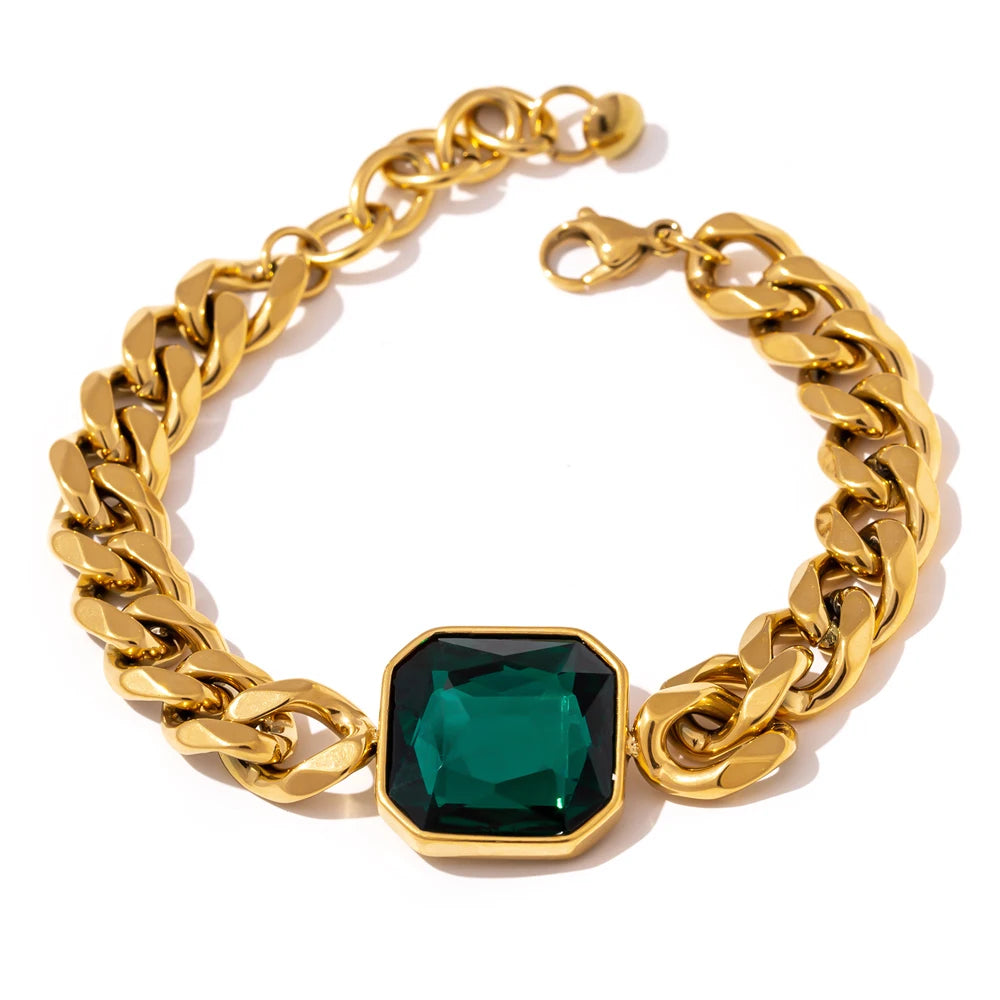 Green crystal thick chain hip hop women bracelet - product image