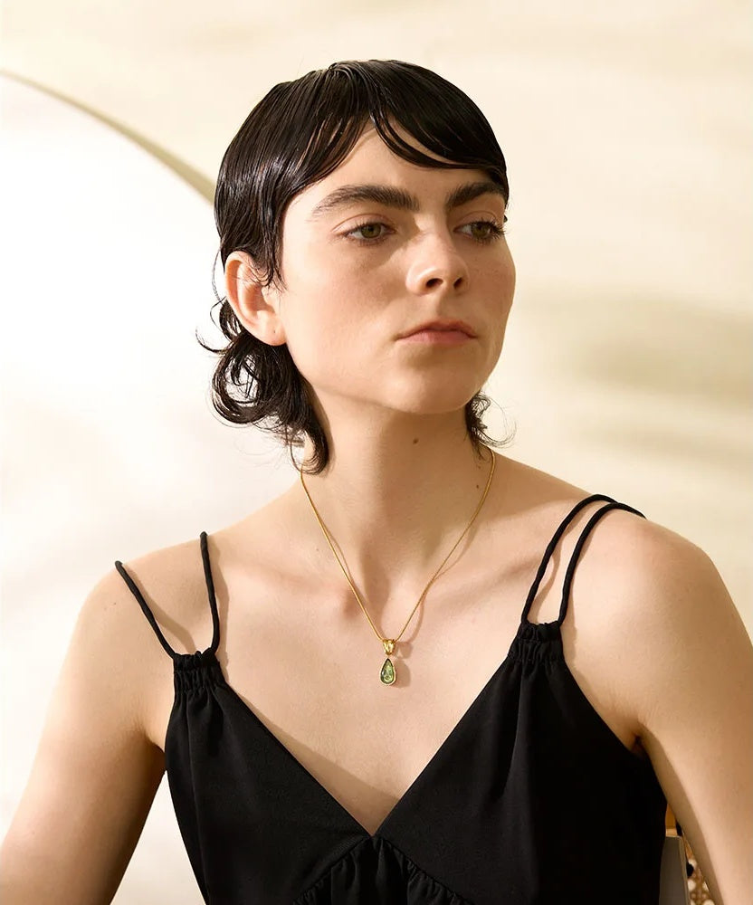Green glass crystal water drop pendant necklace women - product image