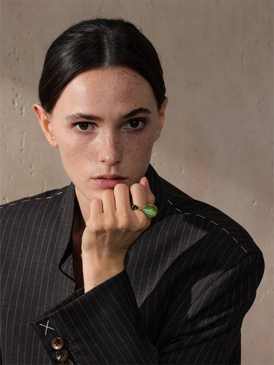 Green natural stone zirconia water drop ring women - product image