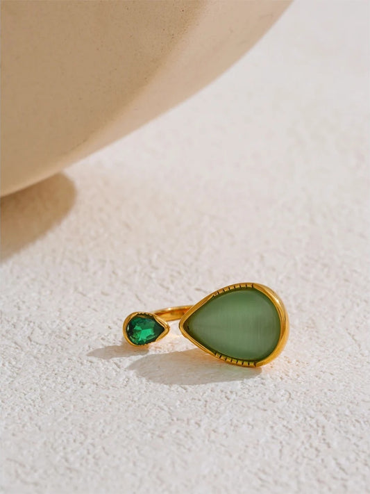 Green natural stone zirconia water drop ring women - product image