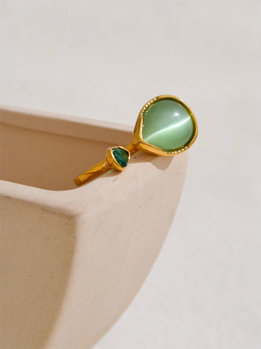 Green natural stone zirconia water drop ring women - product image
