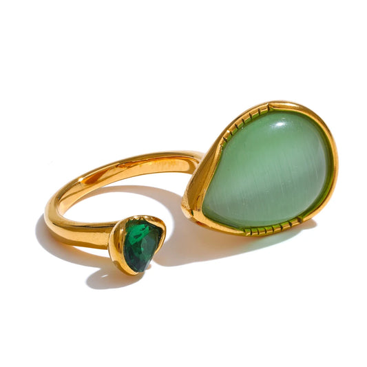 Green natural stone zirconia water drop ring women - product image