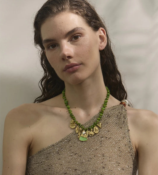 Green shell chain flower drop necklace - product image