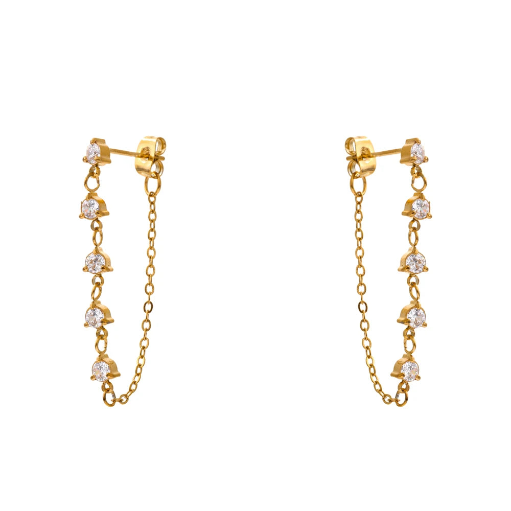 Green white cubic zirconia chain drop earrings - product image