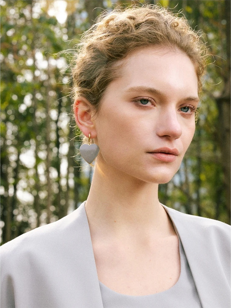 Grey enamel heart drop dangle earrings - product image