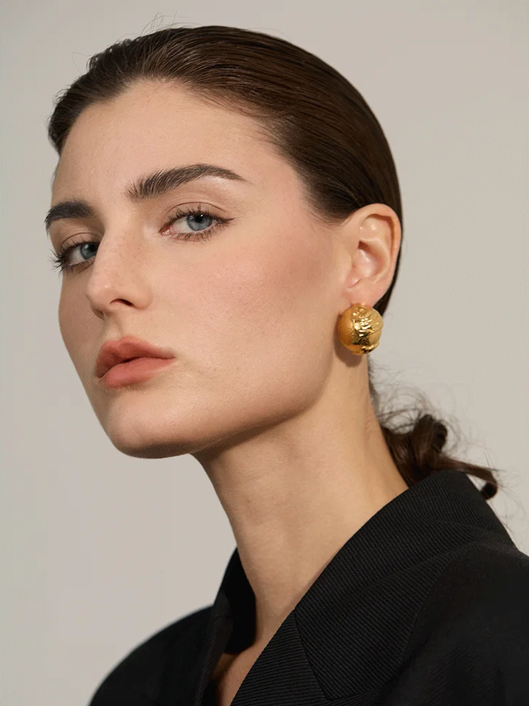 Half round hollow abstract stud earrings - product image