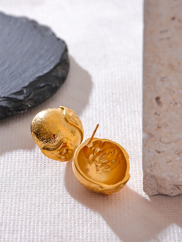 Half round hollow abstract stud earrings - product image