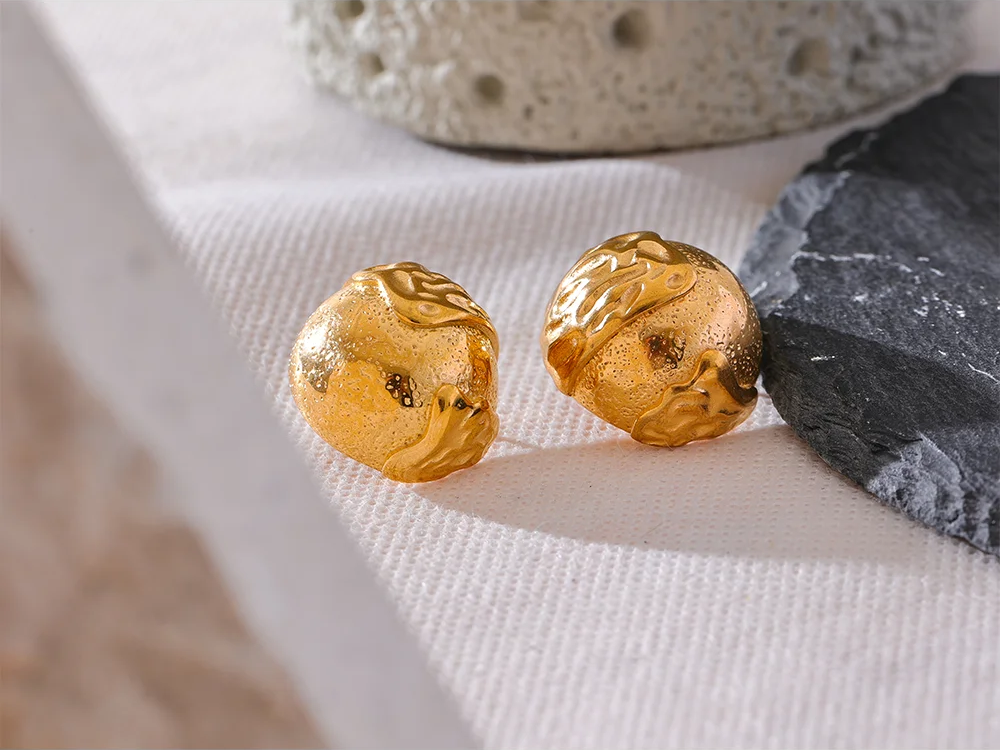 Half round hollow abstract stud earrings - product image