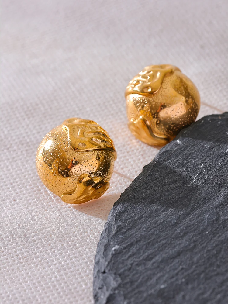 Half round hollow abstract stud earrings - product image