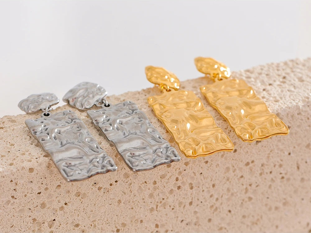 Hammer rectangle dangle drop earrings - product image