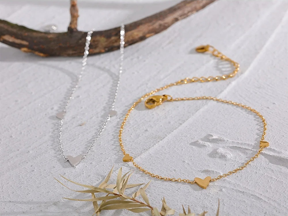 Heart chain anklet gold silver color summer jewelry - product image