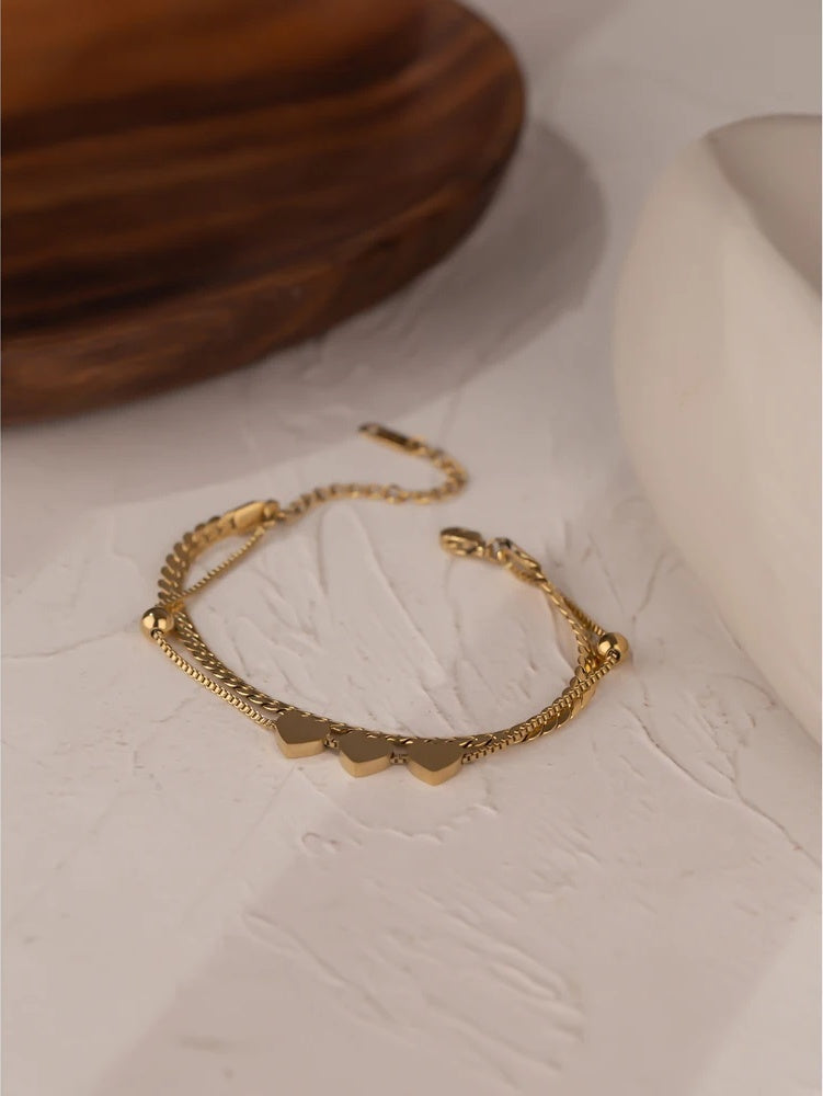 Heart charm snake chain layered bracelet - product image