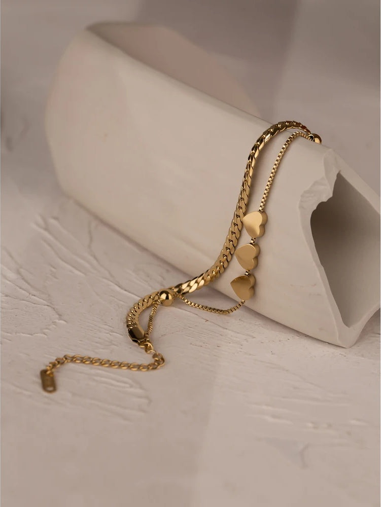 Heart charm snake chain layered bracelet - product image
