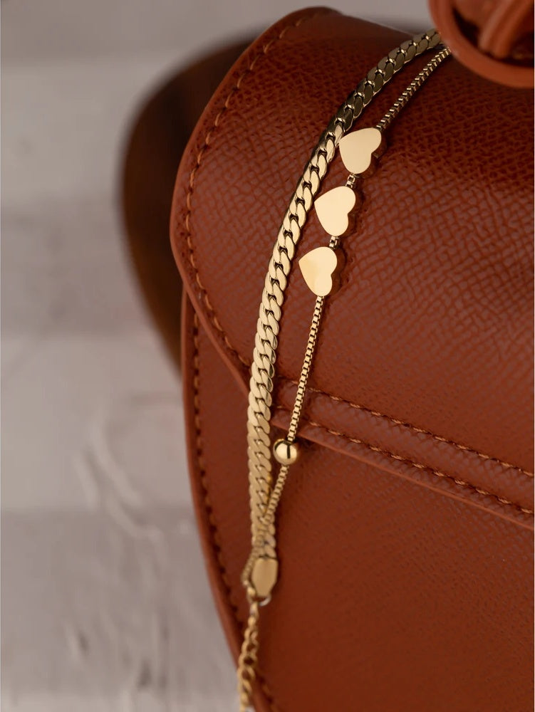 Heart charm snake chain layered bracelet - product image