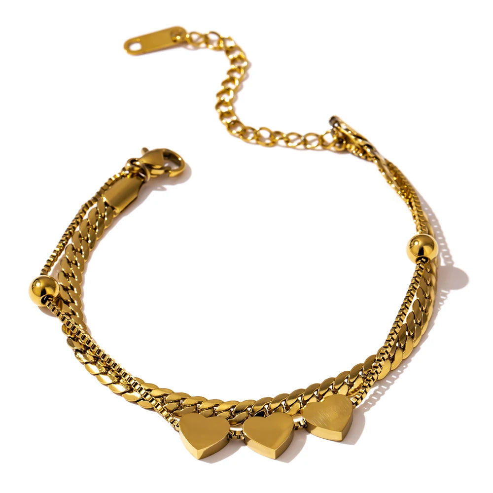 Heart charm snake chain layered bracelet - product image