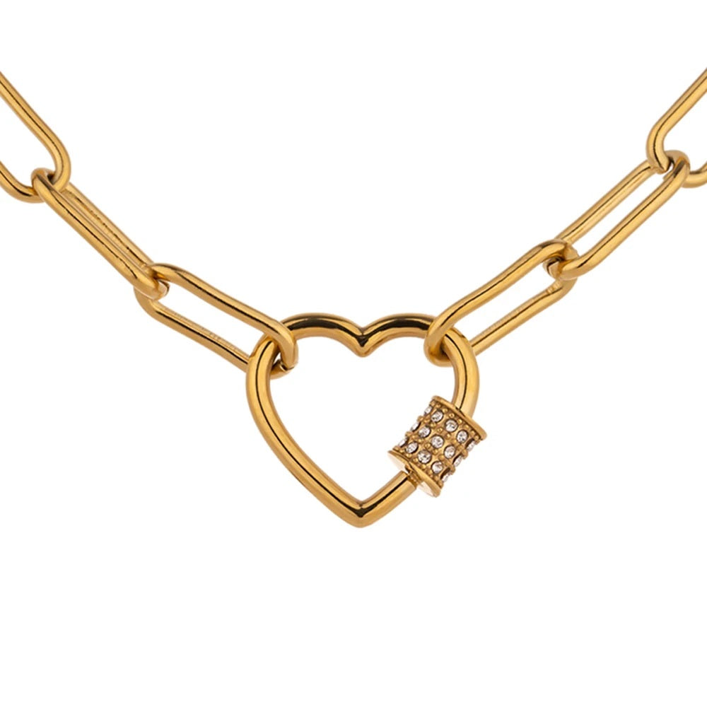 Heart cubic zirconia chain delicate choker necklace - product image
