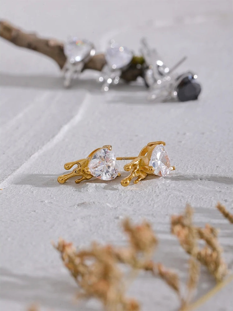 Heart cubic zirconia fashion basic stud earrings - product image