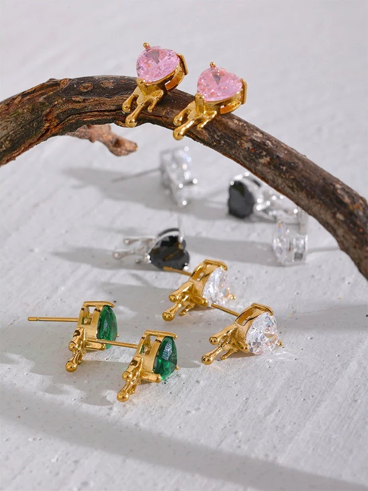 Heart cubic zirconia fashion basic stud earrings - product image