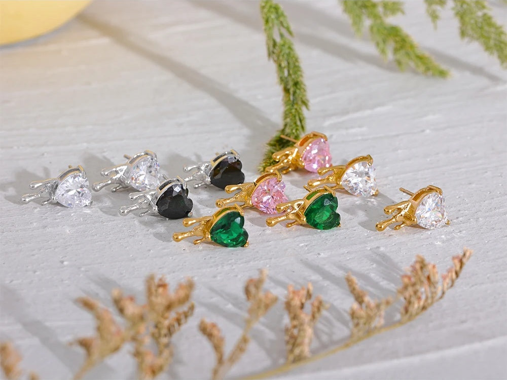 Heart cubic zirconia fashion basic stud earrings - product image