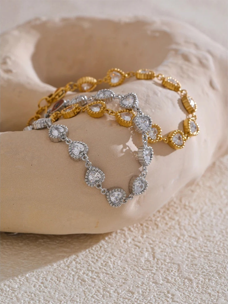 Heart cubic zirconia waterproof charm bracelet - product image
