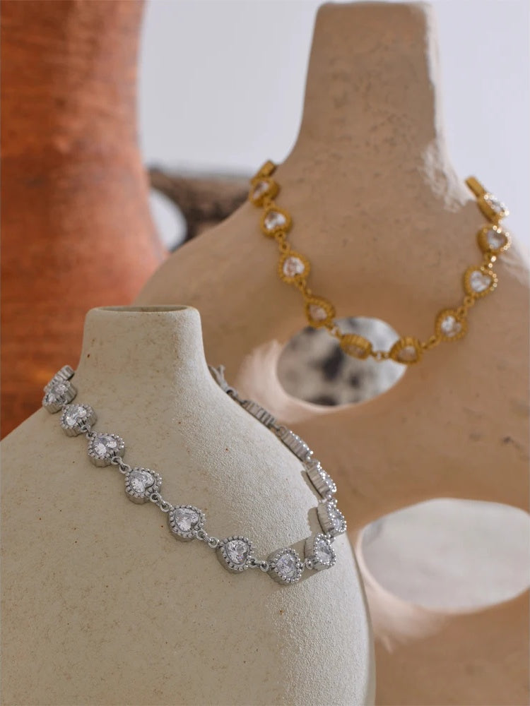 Heart cubic zirconia waterproof charm bracelet - product image