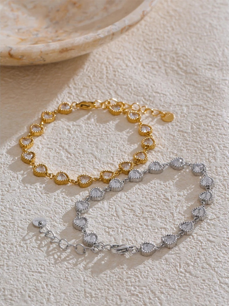 Heart cubic zirconia waterproof charm bracelet - product image