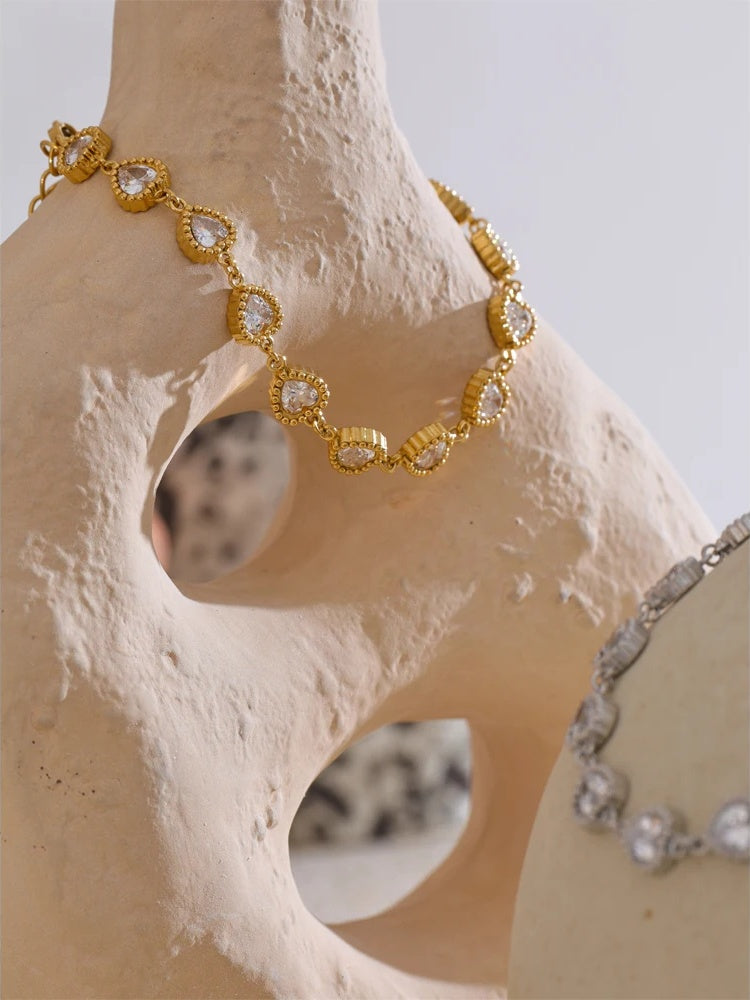 Heart cubic zirconia waterproof charm bracelet - product image