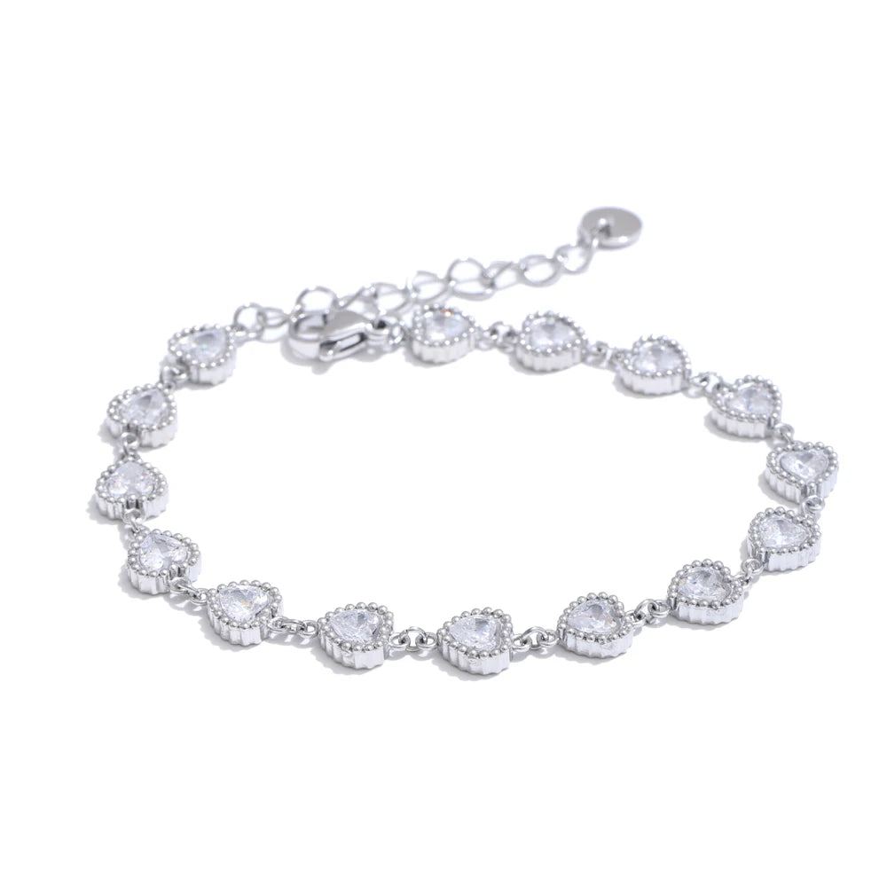 Heart cubic zirconia waterproof charm bracelet - product image