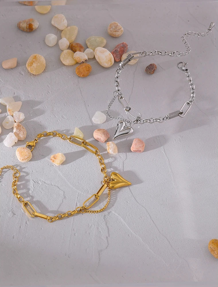 Heart double layered link chain charm bracelet women - product image