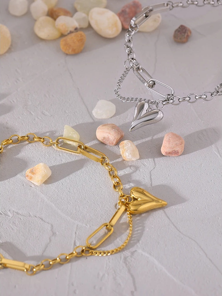 Heart double layered link chain charm bracelet women - product image