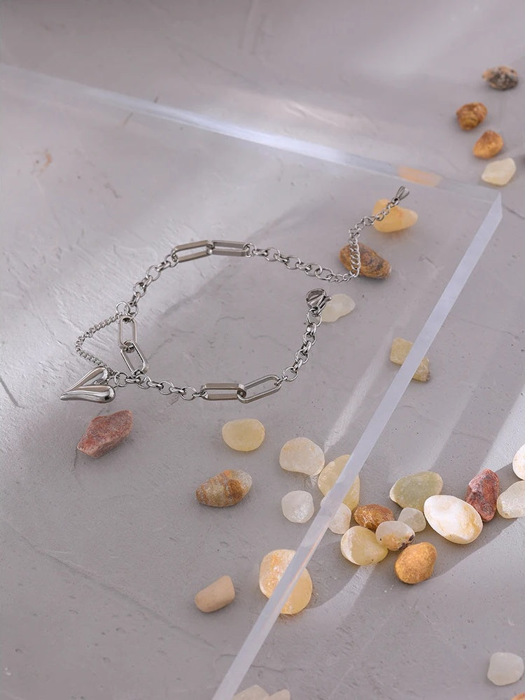 Heart double layered link chain charm bracelet women - product image