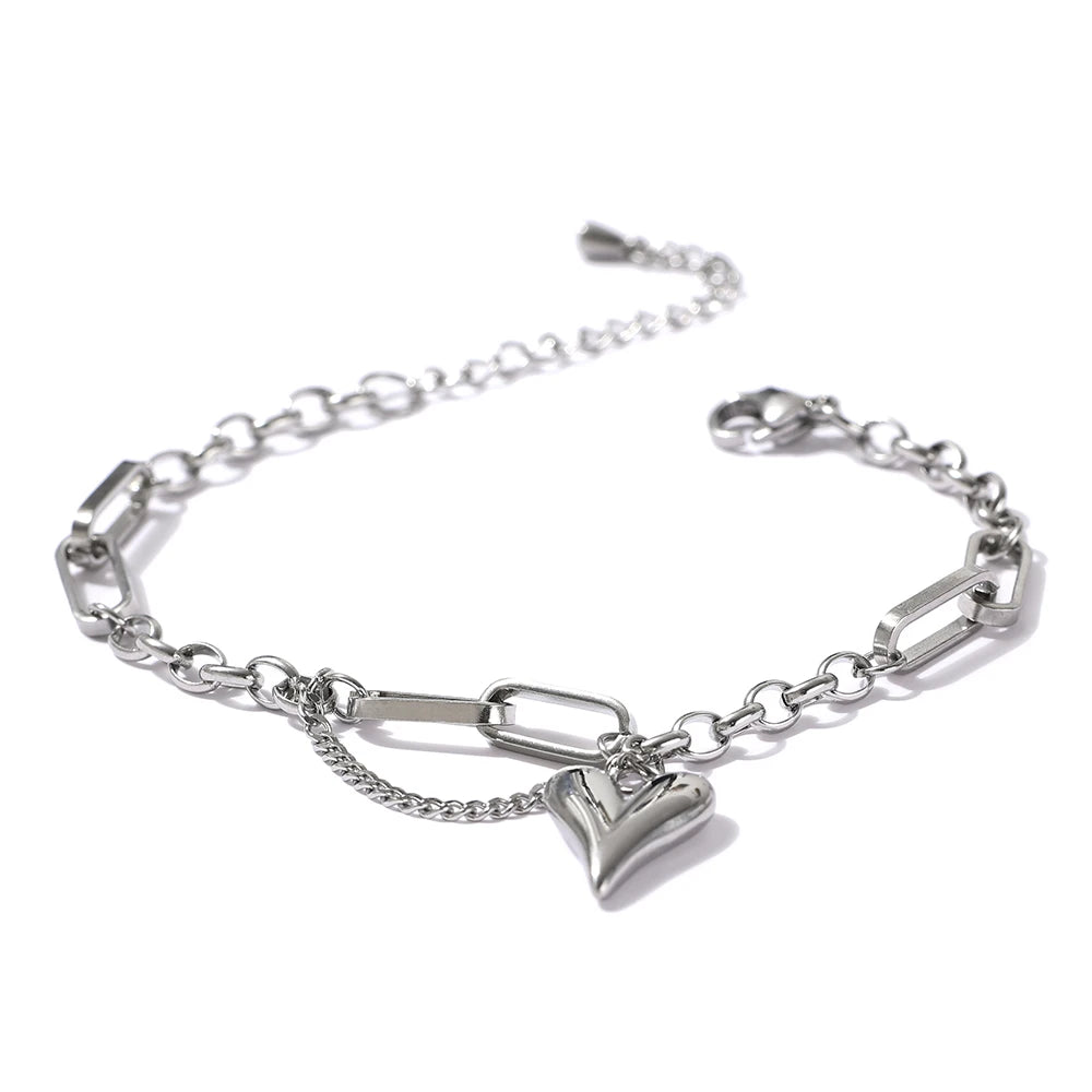 Heart double layered link chain charm bracelet women - product image