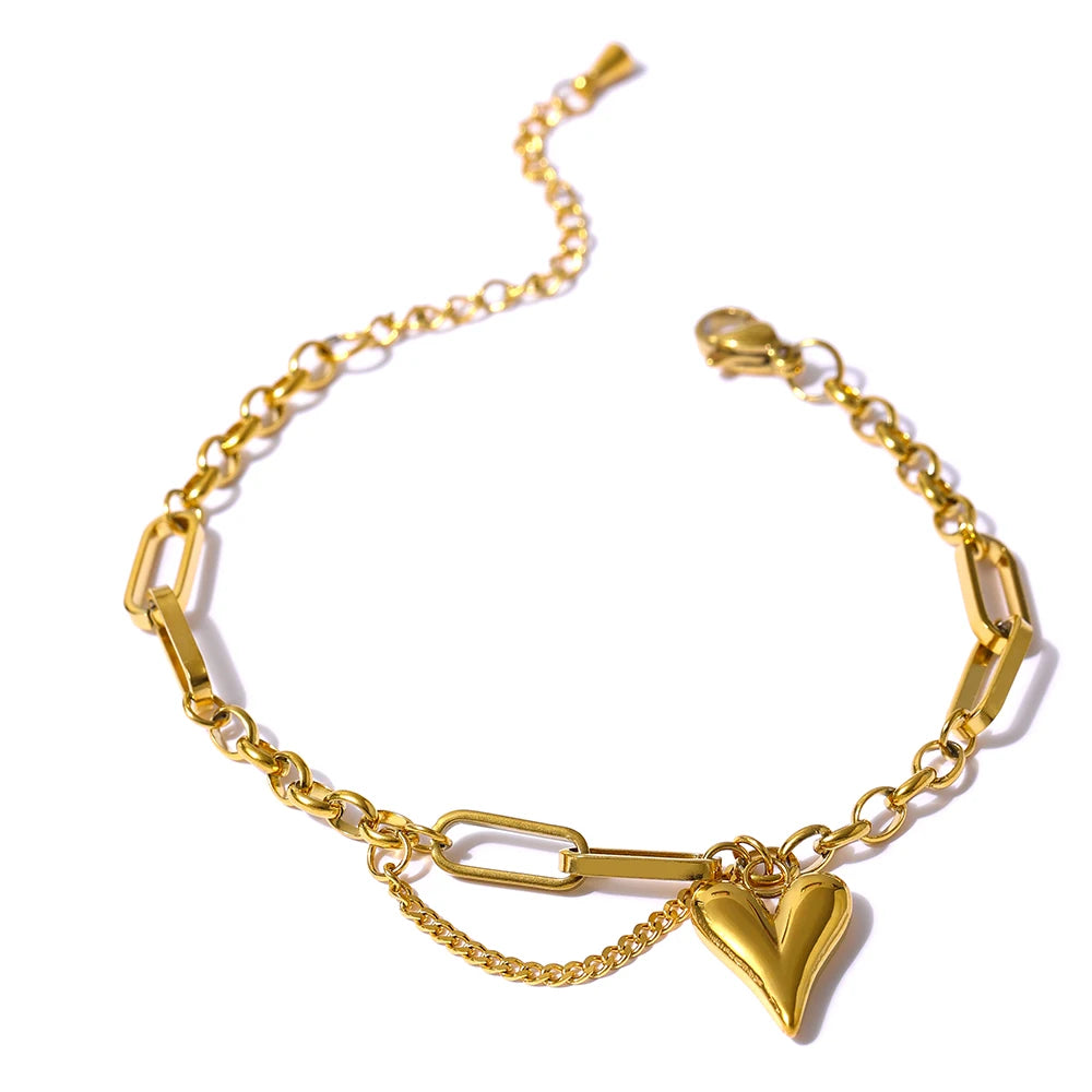 Heart double layered link chain charm bracelet women - product image