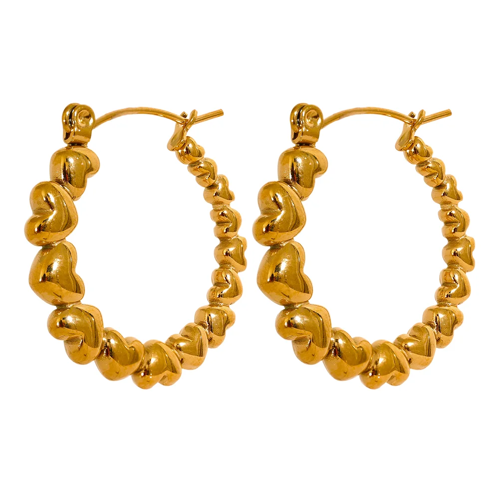 Heart gradient round gold silver color hoop earrings - product image