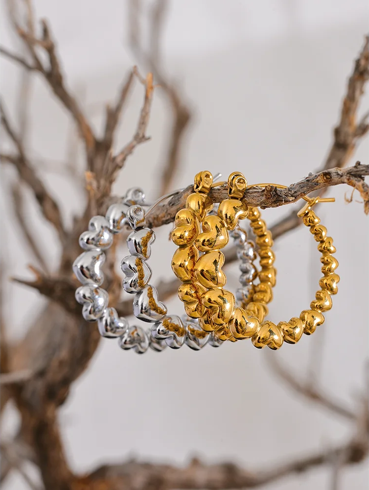 Heart gradient round gold silver color hoop earrings - product image