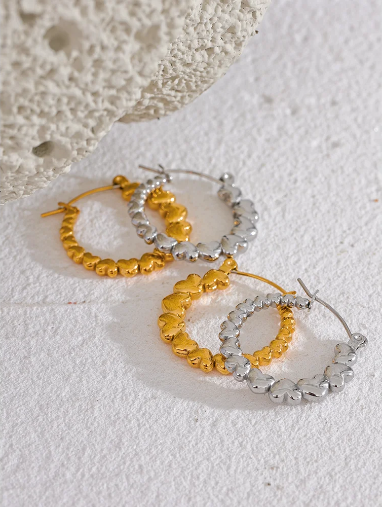 Heart gradient round gold silver color hoop earrings - product image