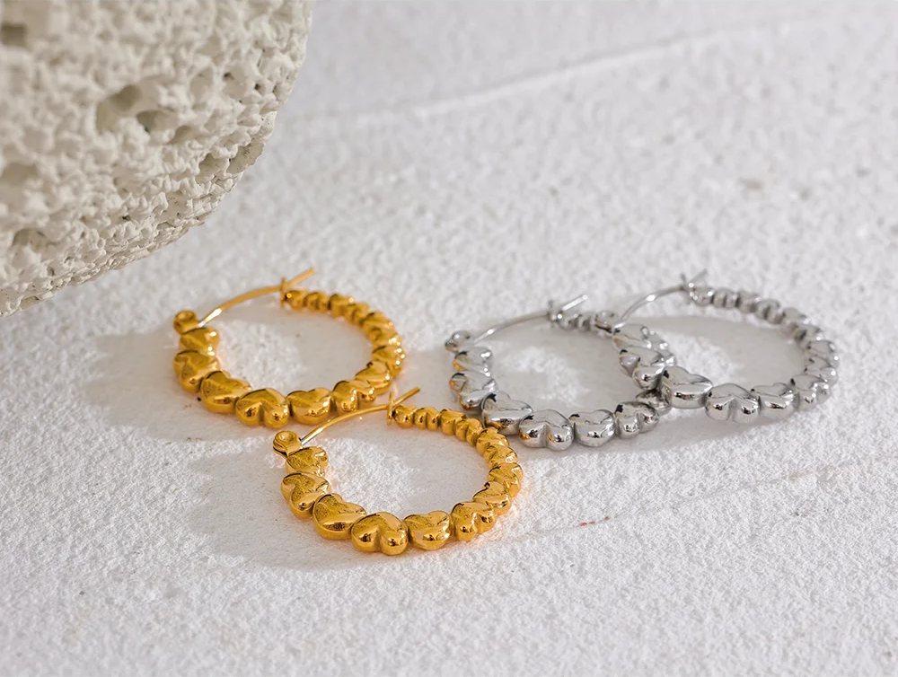 Heart gradient round gold silver color hoop earrings - product image